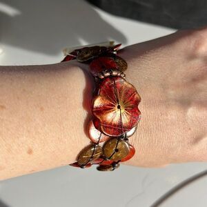 EsMor Lead-Free Stretch Bracelet - Burnt Red and Brown Tones NWT
